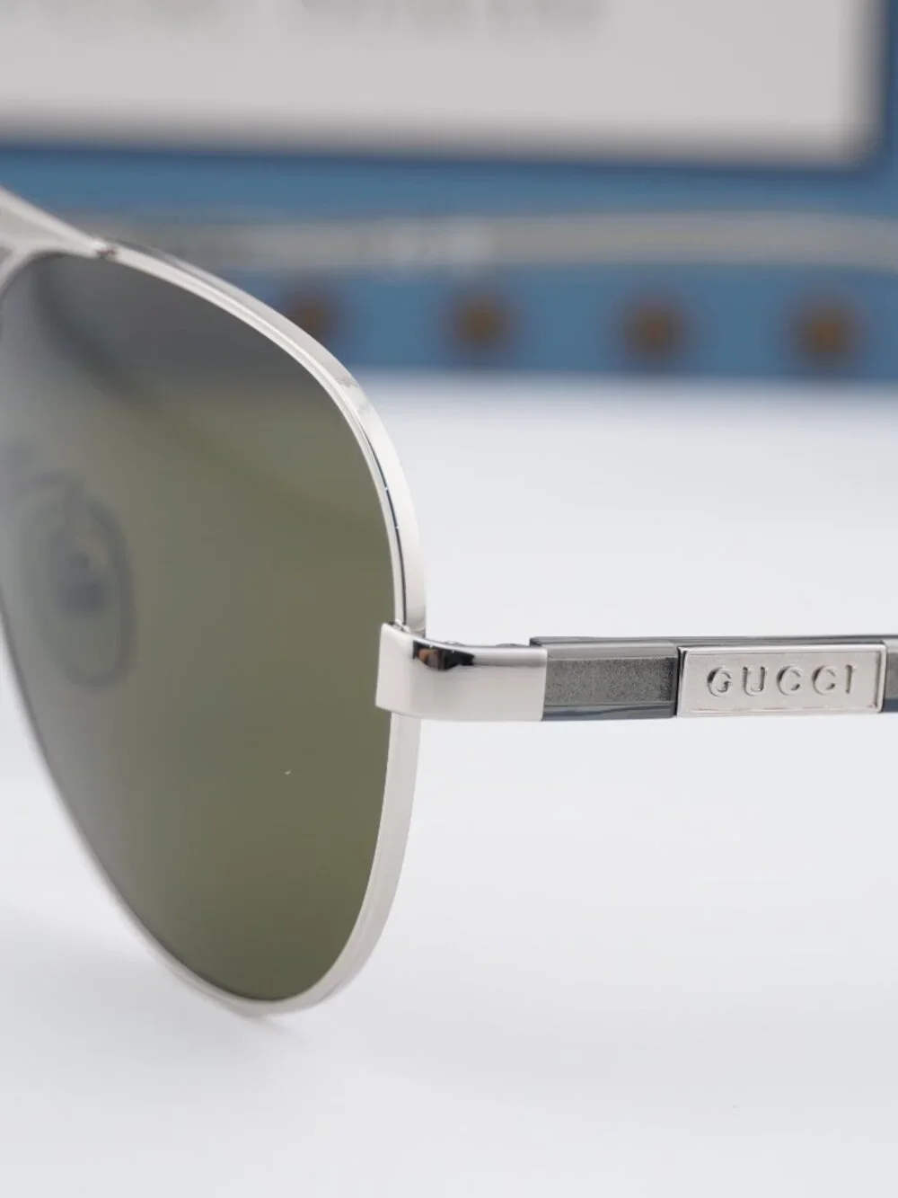 Gucci GG1163S 002 Aviator Sunglasses - Silver / Green